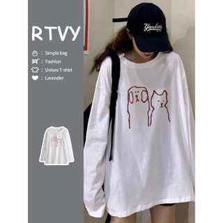 【RTVY】Áo Thun Tay Dài Cổ Tròn Chất Liệu 100% cotton Thời Trang Mùa Thu Phong Cách Hàn Quốc Cho Nữ
