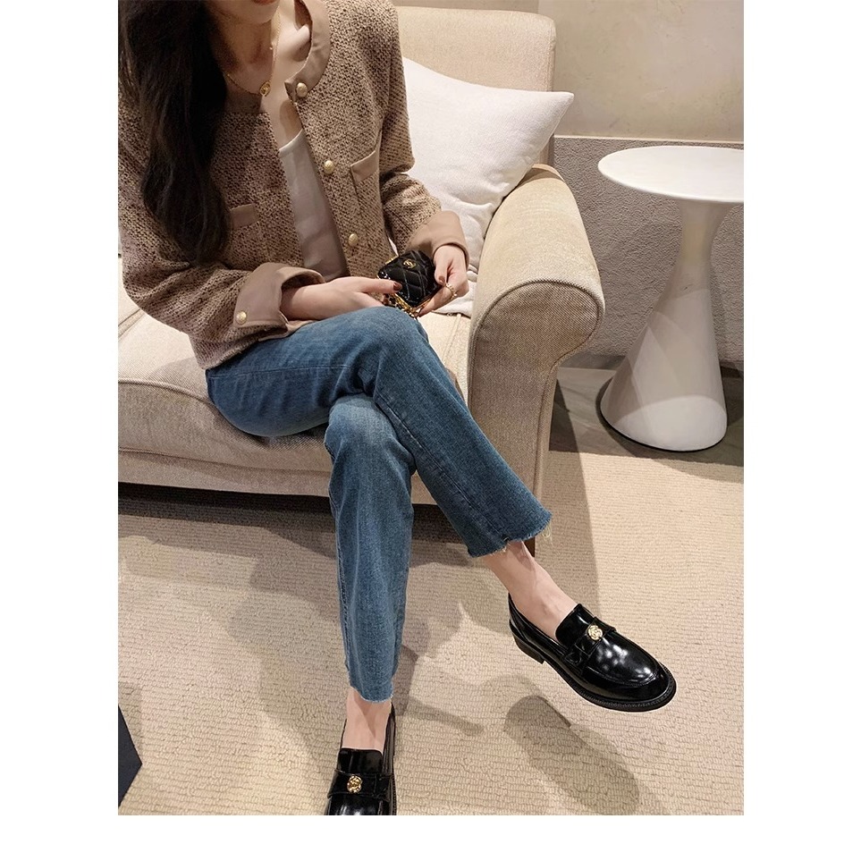 Giày Lười Da Lót Nhung Đế Dày Thời Trang Thu Đông Cho Nữ