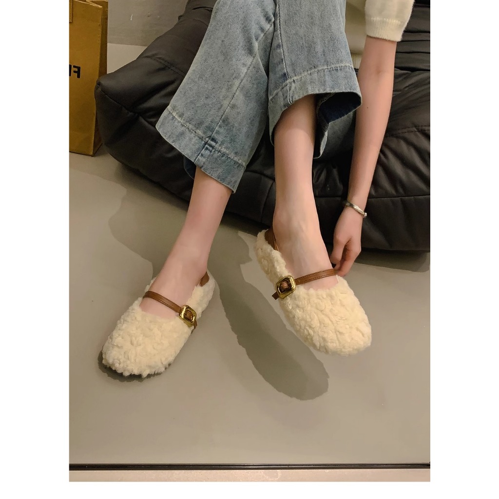 Giày Lông Cừu cotton Bít Mũi Dễ Thương Thời Trang Mùa Đông 2023