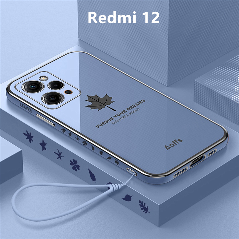 Ốp Lưng Redmi 12 Mạ điện Lá phong Lanyard Mềm Ốp Điện Thoại Redmi 12