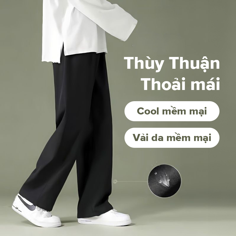 TIDE BEAR Quần jogger Màu Trơn Ống Rộng Vải Lụa Co Giãn Tốt Thời Trang Mùa Hè Chất Lượng Cao Cho Nam