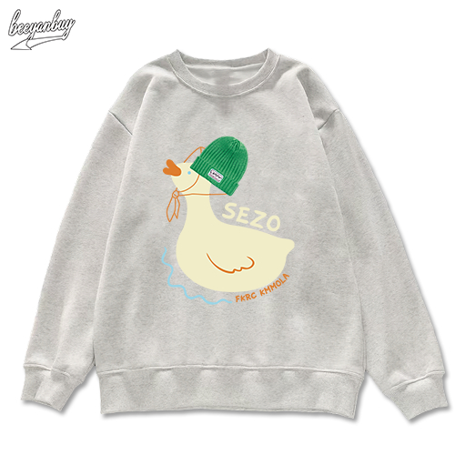 Áo sweater nam đen BEEYANBUY áo nỉ tay dài đẹp in hình con vịt nhỏ unisex 100% cotton-A2502