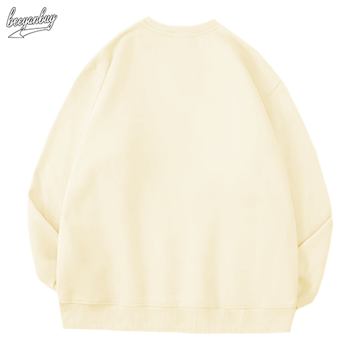 Áo sweater nam màu kem BEEYANBUY áo nỉ tay dài basic in hình mèo con unisex 100% cotton-Y0537