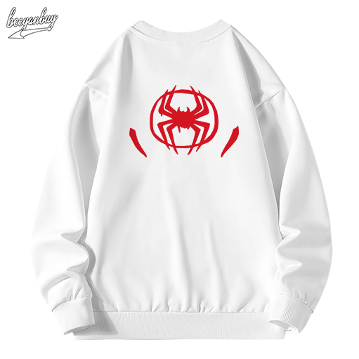 Áo sweater nam trắng BEEYANBUY áo nỉ tay dài fashion in hình spider man unisex 100% cotton-Y0560