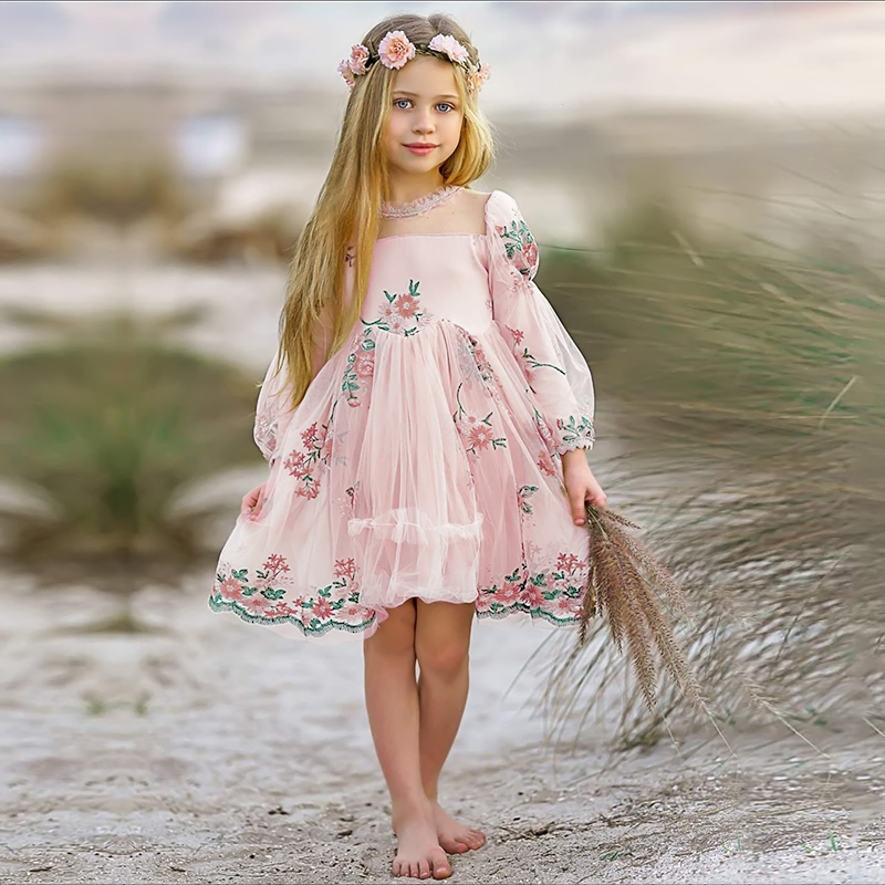 Đầm công chúa NNJXD phối vải tuyn ren tay dài thời trang Thu Đông cho bé gái