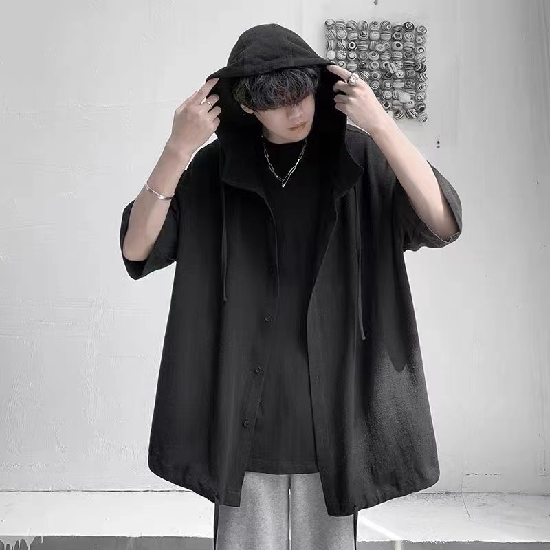 Áo Sơ Mi Tay Ngắn Có Mũ Trùm Dáng Rộng Màu Trơn Đơn Giản Phong Cách Hàn Quốc Thời Trang Cho hoodie bigsize unisex