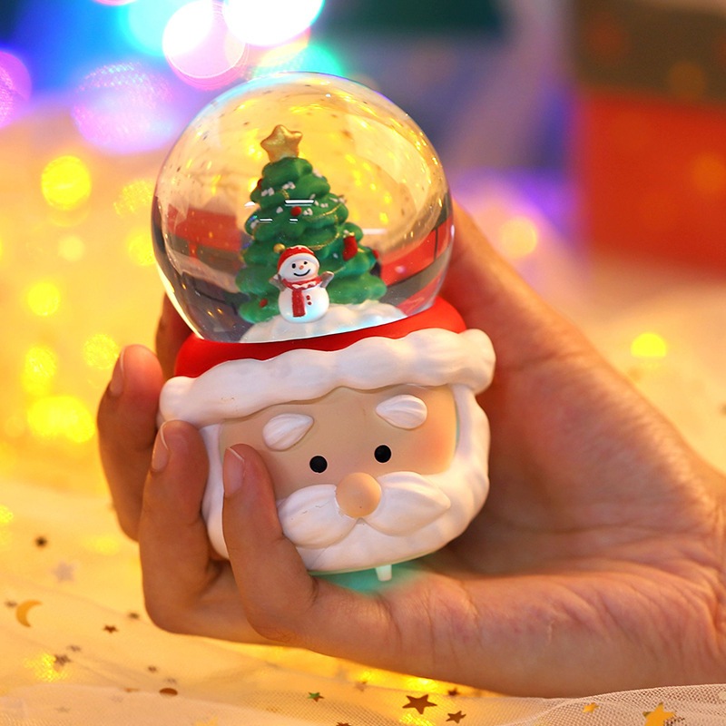 Quả Cầu Pha Lê Tuyết Hình Ông Già Noel Dễ Thương Có Đèn Chạy Bằng Pin Để Bàn Trang Trí Giáng Sinh Cho Gia Đình Quà Tặng
