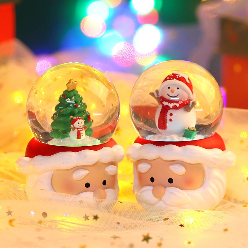 Quả Cầu Pha Lê Tuyết Hình Ông Già Noel Dễ Thương Có Đèn Chạy Bằng Pin Để Bàn Trang Trí Giáng Sinh Cho Gia Đình Quà Tặng