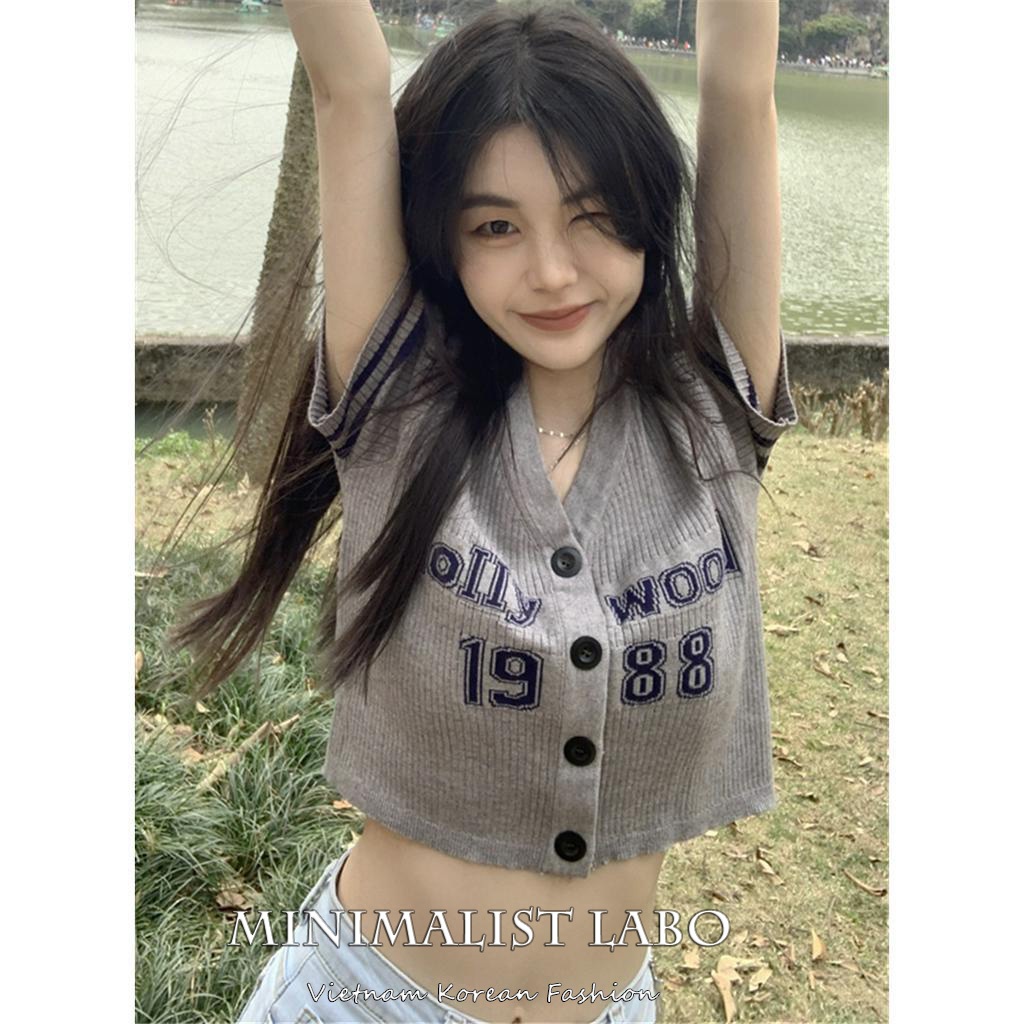 MINIMALIST LABO Áo cardigan Ngắn Tay Cổ Chữ V Phong Cách Hàn Quốc Cho Nữ
