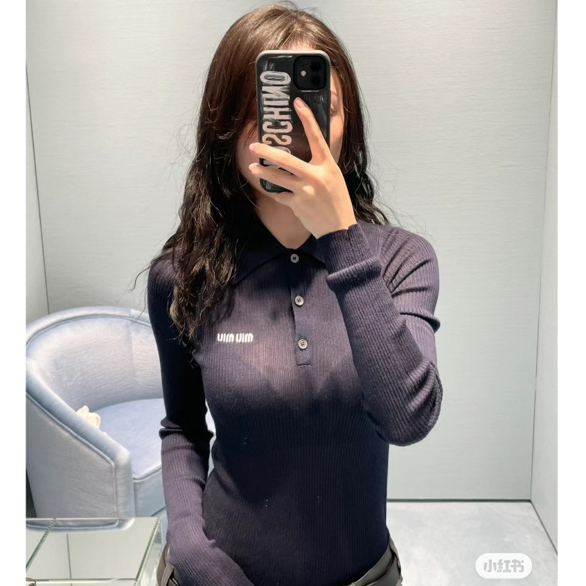 Áo Thun polo Dệt Kim Dài Mới m * iu 2023 - Xanh Nước Biển