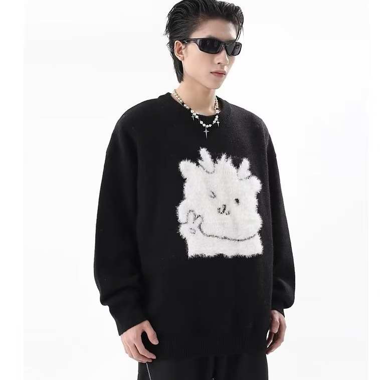 Áo sweater cổ cao tay dài dáng rộng họa tiết Giáng sinh thời trang cho cặp đôi