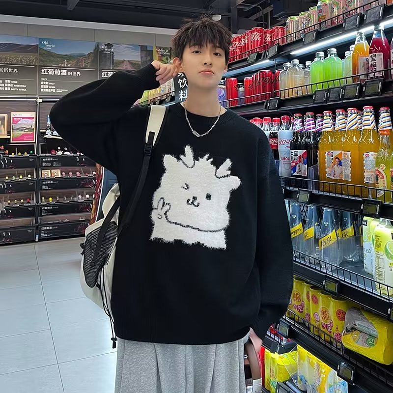 Áo sweater cổ cao tay dài dáng rộng họa tiết Giáng sinh thời trang cho cặp đôi