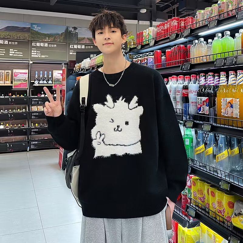 Áo sweater cổ cao tay dài dáng rộng họa tiết Giáng sinh thời trang cho cặp đôi