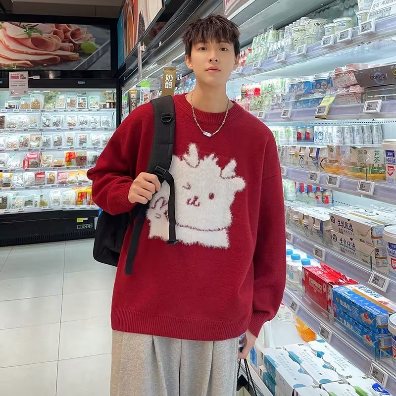 Áo sweater cổ cao tay dài dáng rộng họa tiết Giáng sinh thời trang cho cặp đôi
