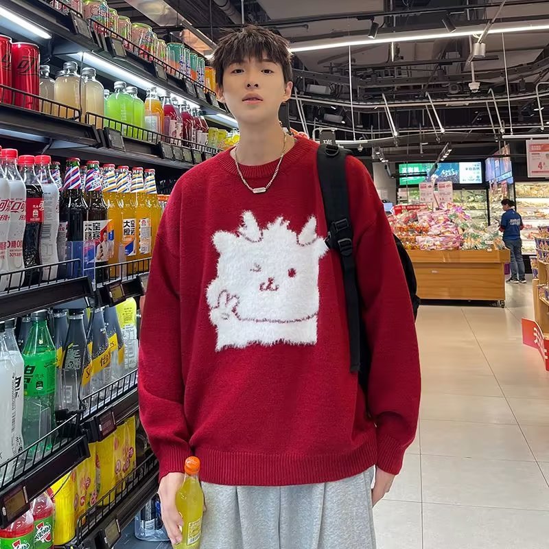 Áo sweater cổ cao tay dài dáng rộng họa tiết Giáng sinh thời trang cho cặp đôi