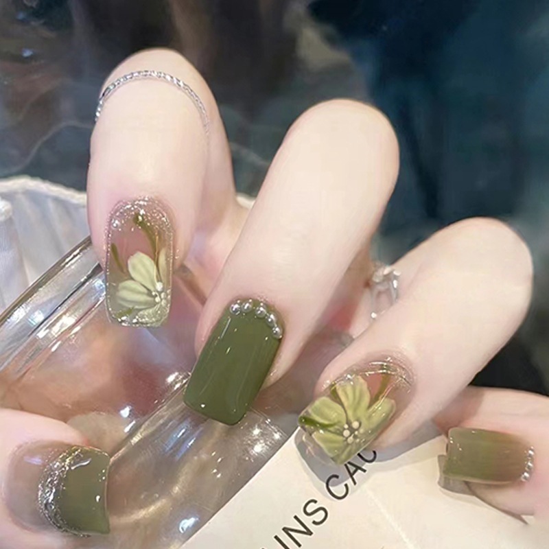 Móng Tay Giả Kim Cương Ngọc Trai Tự Nhiên Dáng Dài Vừa Phong Cách Châu Âu