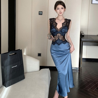 Đầm Dài Không Tay Cổ Chữ v Ôm Dáng Phong Cách Hàn Quốc Thời Trang Cho Nữ