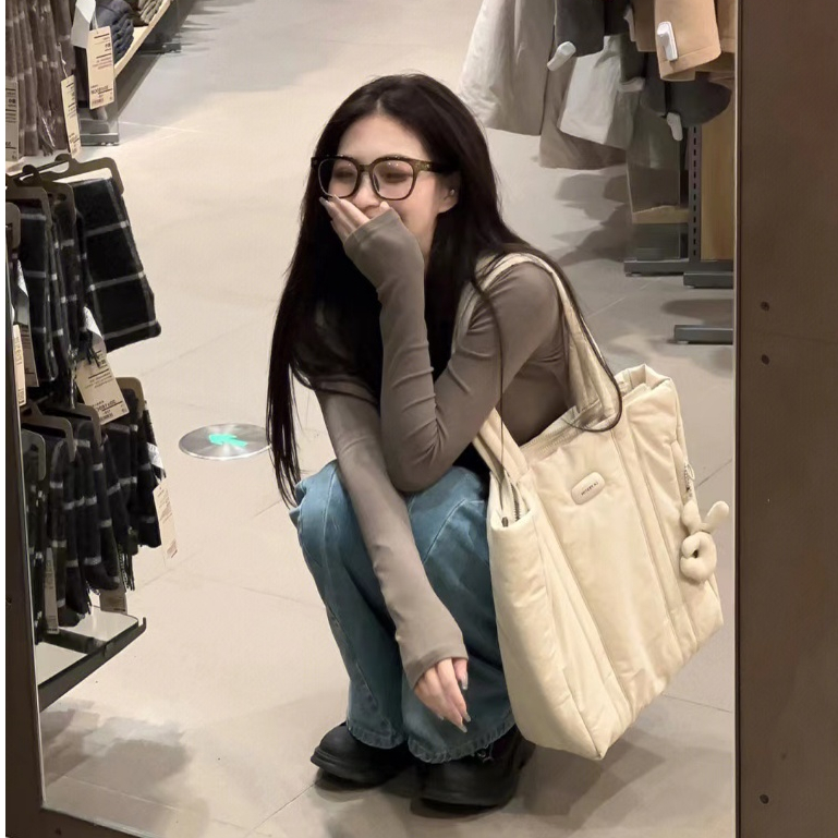 Shi chen Túi Xách tote Vải canvas Sáp Mềm Thời Trang Đơn Giản Phong Cách Hàn Quốc Đa Năng