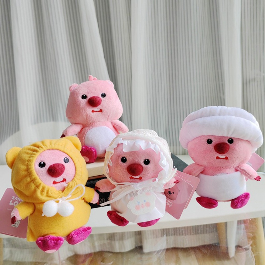 Móc khoá gấu bông hải ly Loopy mũ Gấu Dâu Lotso- Mũ thỏ- Mũ chó xinh xăn