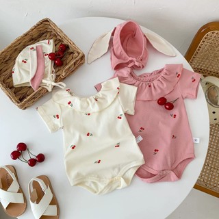 Bộ Áo Liền Quần Tay Ngắn In Họa Tiết cherry Dễ Thương Thời Trang Mùa Hè Cho Bé Gái Từ 0-2 Tuổi