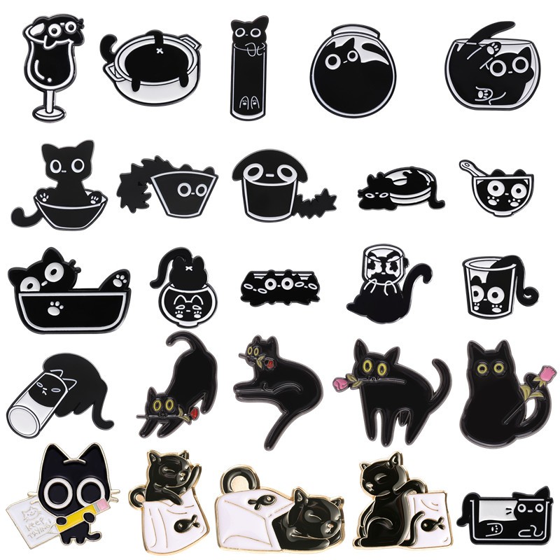Hoạt Hình Ghim Cài Áo Hình Mèo Đen Đáng Yêu