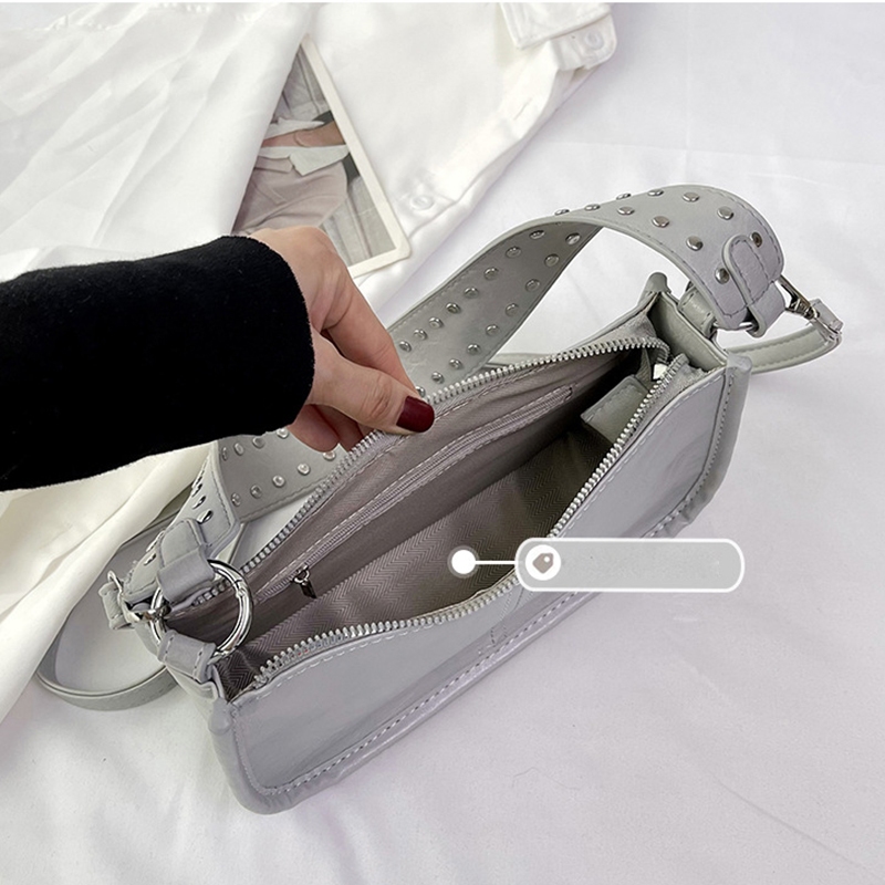 Túi Đeo Chéo yogodlns Dây Bản Rộng Màu Trơn Đính Đinh Tán Thiết Kế vintage pu lether y2k Cho Nữ