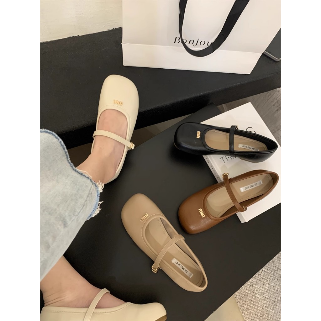 Giày Mary Jane Đế Bằng Màu Trắng Phong Cách Thời Trang Retro 2023 Dành Cho Nữ