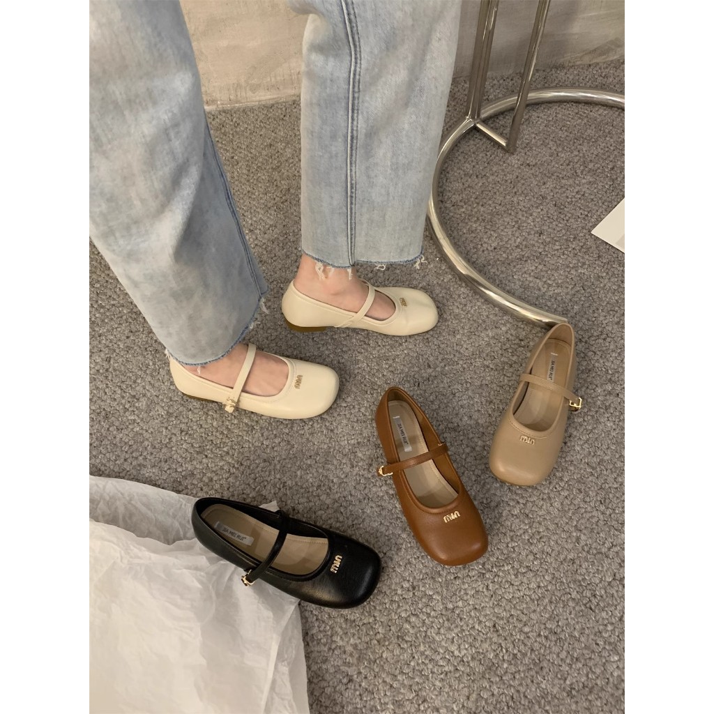 Giày Mary Jane Đế Bằng Màu Trắng Phong Cách Thời Trang Retro 2023 Dành Cho Nữ