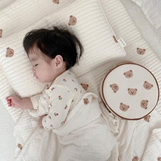 Gối Ngủ Vải cotton Thoáng Khí Thêu Hoạt Hình Gấu Ô Liu Kiểu Hàn Quốc Dễ Thương Cho Bé Sơ Sinh