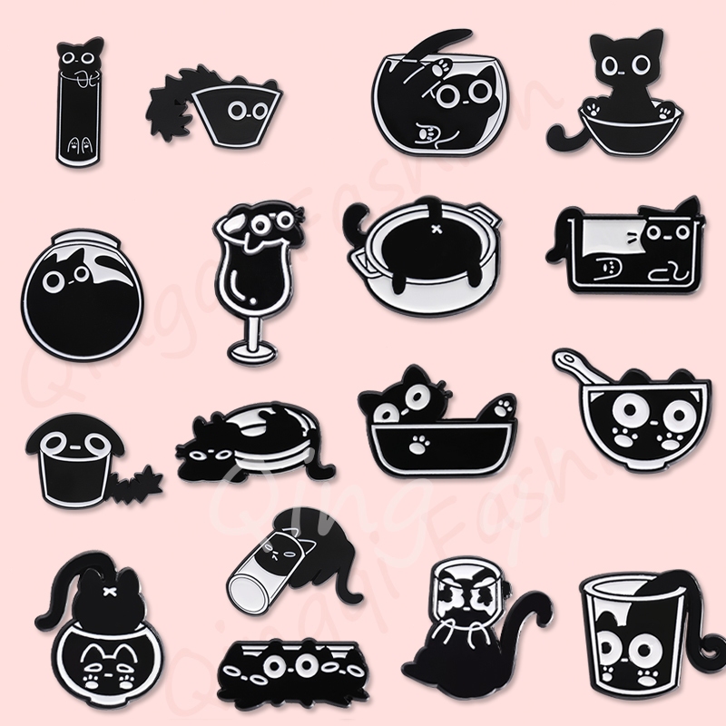 Đen Ghim Cài Áo Hình Mèo Hoạt Hình Dễ Thương