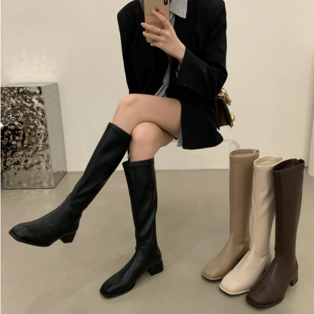 Giày Boot Cổ Cao Lót Lông Cừu Màu Trắng Phong Cách Hàn Quốc Mới