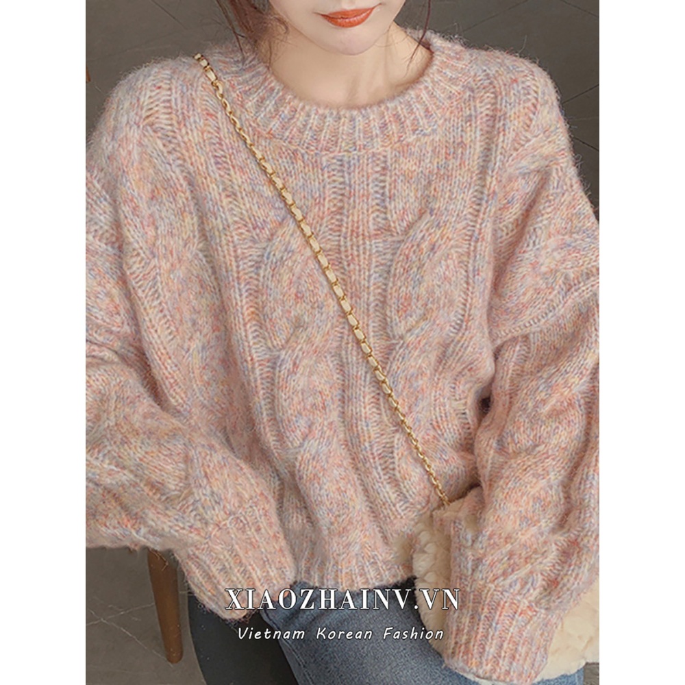 Áo sweater XIAOZHAINV tay dài cổ tròn phong cách Hàn Quốc ngọt ngào cho nữ