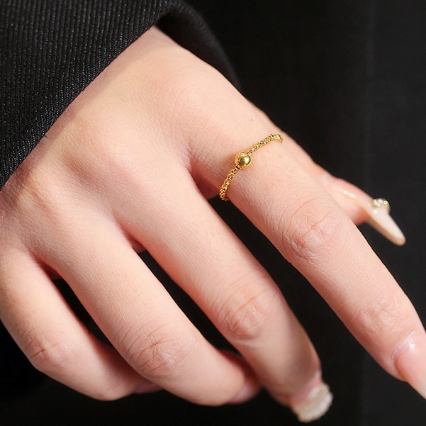 Nhẫn Cặp Bằng Thép Không Gỉ Xỏ Hạt cincin perempuan Tối Giản Không Phai Màu Vàng Kim Thích Hợp Làm Quà Tặng Trang Sức Cho Cặp Đôi