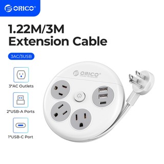 ORICO Power Strip Portable Adapter Smart US Plug Extension Cable với 3 cổng USB Loại C Sạc nhanh cho cắm trại ngoài trời