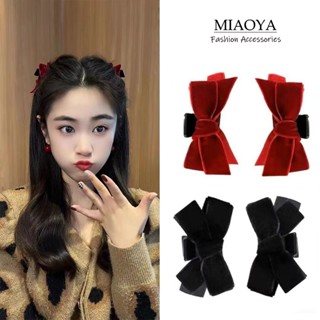 Kẹp Tóc Nơ Hai Mặt Bằng Vải Nhung Phong Cách Hàn Quốc Dễ Thương Dành Cho Nữ