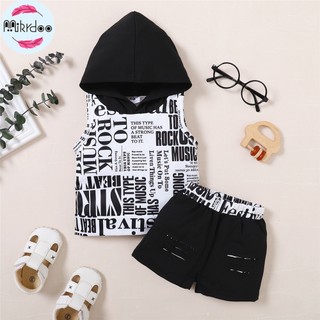 Mikrdoo Bộ đồ mùa hè 2 món gồm áo hoodie sát nách và quần short cho bé trai 0-3 tuổi