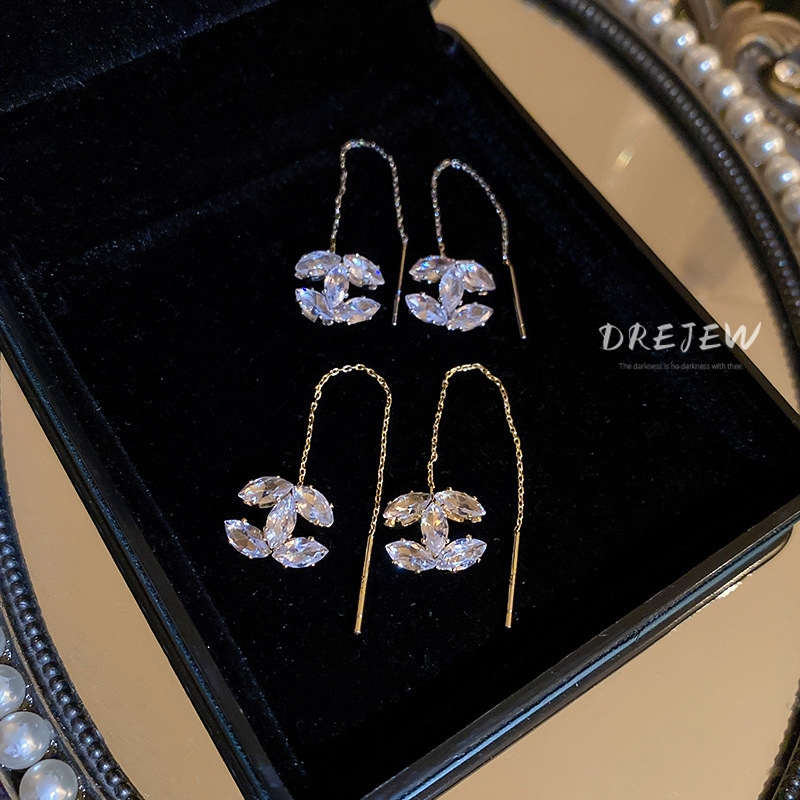 DREJEW Bông Tai Mạ Bạc 925 Dáng Dài Đính Đá zircon In Chữ Đơn Giản Sang Trọng Phong Cách Hàn Quốc