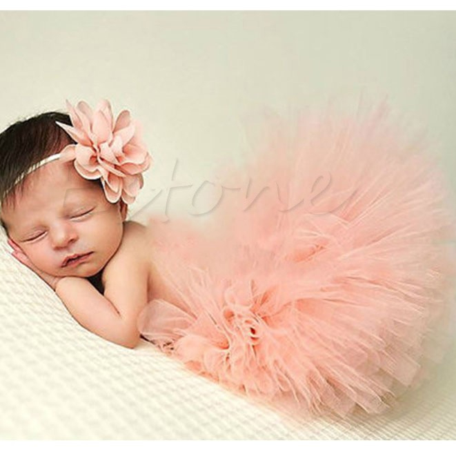 Dễ Thương Chân Váy Xòe tutu + Băng Đô Chụp Hình Cho Bé Gái