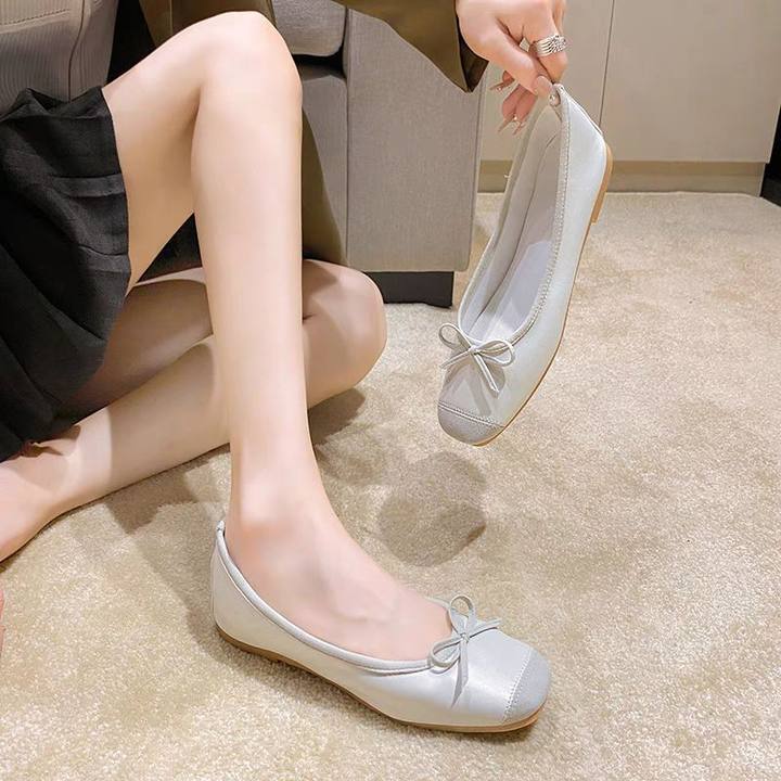 BẠCH LỘC ĐẠI NHÂN✨Giày Búp Bê Đế Bằng Thoáng Khí Đính Nơ Thời Trang Hàn Quốc