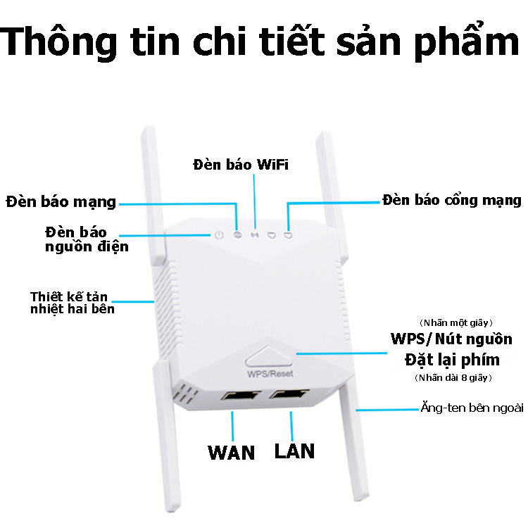 Bộ khuếch tán sóng Wi-Fi không dây bên ngoài bốn ăng ten băng tần tầm xa mở rộng mạng tăng cường tín hiệu cho gia đình