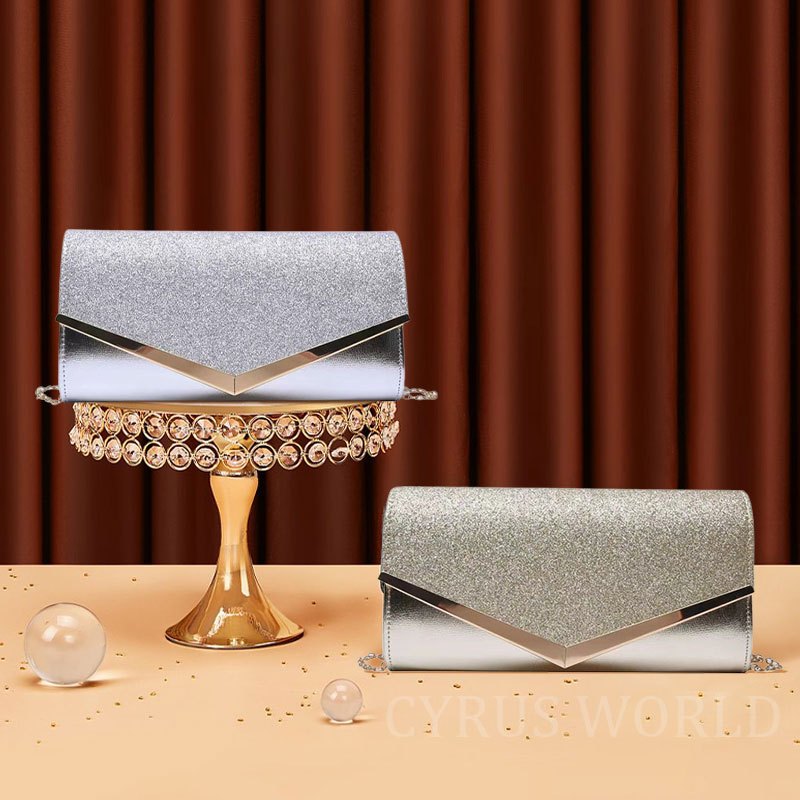 CYRUS WORLD Túi Dự Tiệc Ví Cầm Tay Đính Kim Sa Phối Dây Xích Đeo Vai Thời Trang Sang Trọng Cho Nữ Túi dịp trang trọng