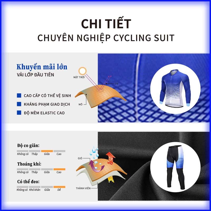 Áo đua xe đạp dài tay / quần dài chất lượng cao Bộ Đồ Thể Thao Đạp Xe Đạp Phong Cách Mới