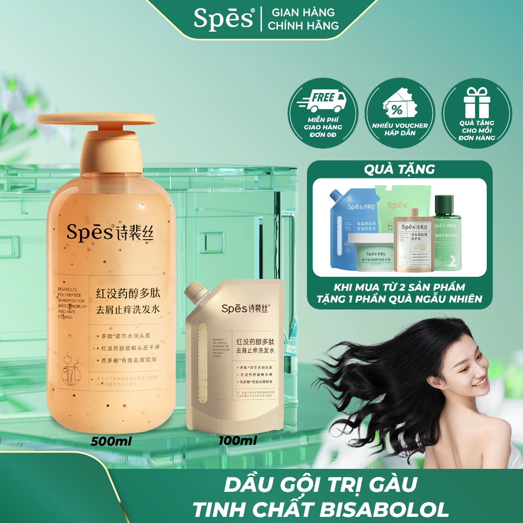 Dầu gội sạch gàu SPES Polypeptide 500ml giảm ngứa chống vi khuẩn hại da đầu