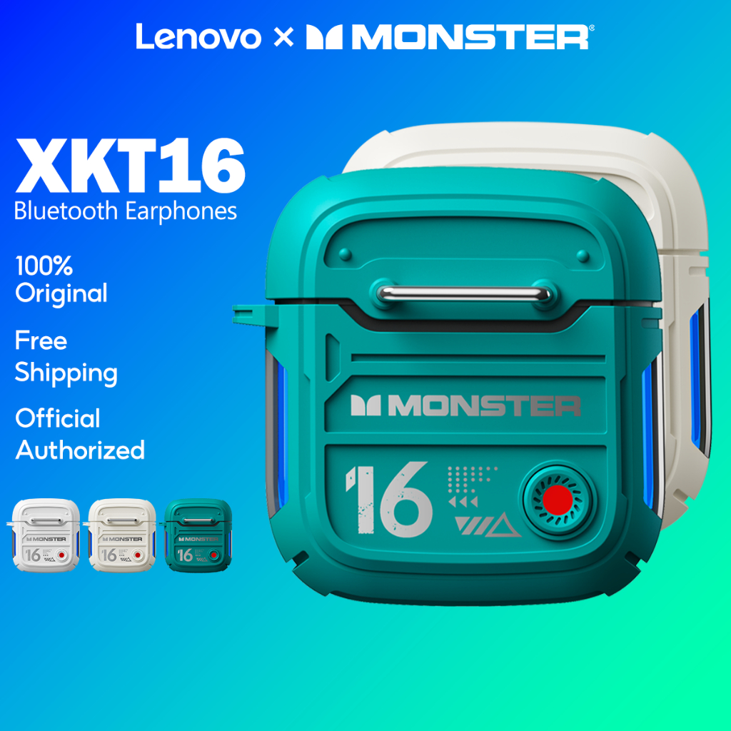 Tai nghe không dây bluetooth lenovo monster xkt16 tws âm thanh nổi hi-fi độ bền lâu hd gọi điện thoải mái đeo 5.3