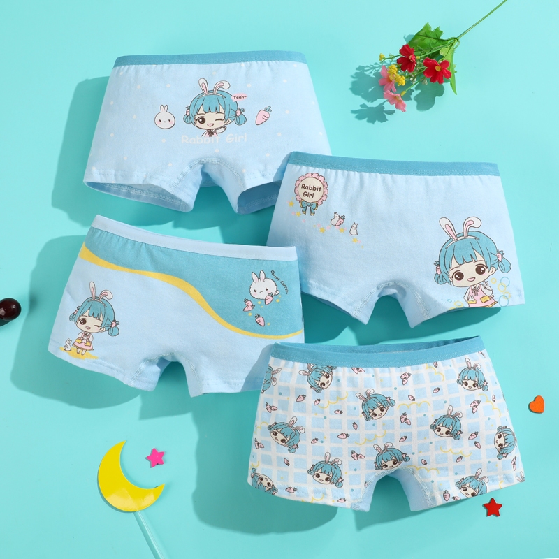 Bộ 4 Quần Lót cotton Mềm Mại In Họa Tiết Hoạt Hình Dễ Thương Cho Bé Gái