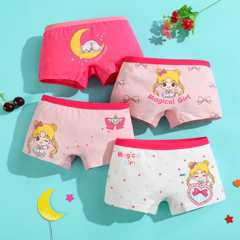 Bộ 4 Quần Lót cotton Mềm Mại In Họa Tiết Hoạt Hình Dễ Thương Cho Bé Gái
