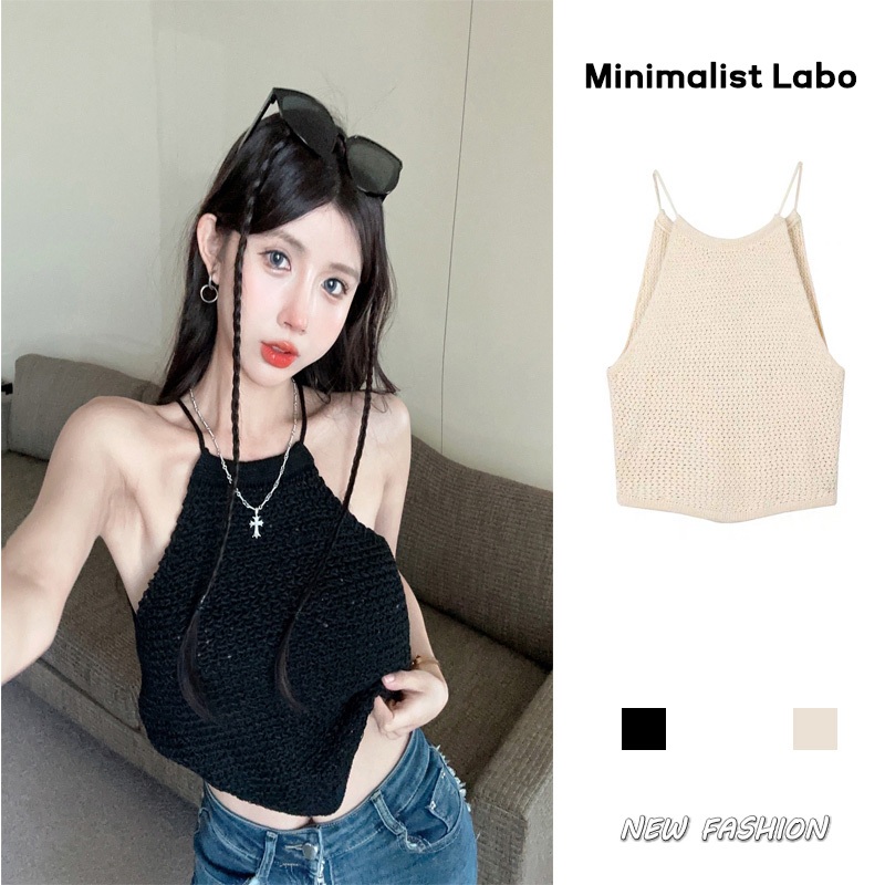MINIMALIST LABO Áo Croptop Dệt Kim Sát Nách Phong Cách Hong Kong Quyến Rũ