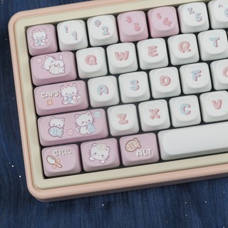 Kitten eating fish keycaps Five side Dye-Sublimation keycap PBT MOA profile 140 keys Mechanical keyboard cap