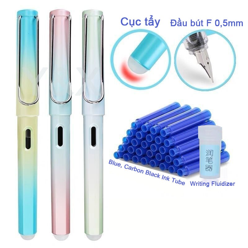 Y&X Bút máy xóa được Kèm 1 Ống mực tiện lợi cho bé Bút máy xóa được Bút Mực Xoá Được Bút tẩy được mực xanh【Không chứa Ống Mực Xóa Được】