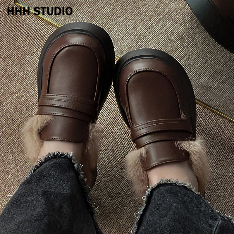 HHH  Dép bông Dép Lông đi trong nhà ĐẾ CAO SU Lịch lãm Đế linh hoạt Đa dạng Cổ điển FDL23B0NKI 46Z231116